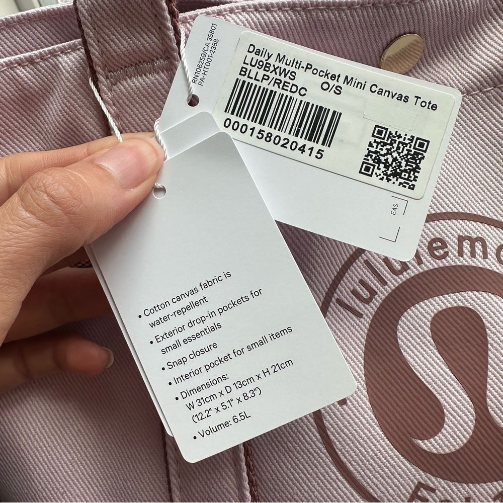 NWT 6.5L Lululemon Daily Multi-Pocket Mini Cotton Canvas Tote Bag Blissful Pink - Picture 3 of 10